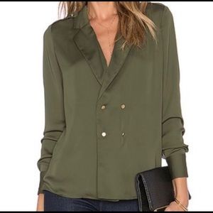 L’Academie Women’s Double-Breasted Blouse in Green